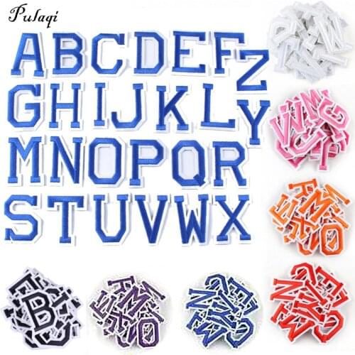 Pulaqi 26 English Alphabet Letters Patches For Clothes Embroidered Iron-on Patch for Clothing Stickers Badge Garment Accessories