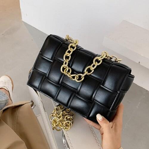 Luxury Womens Shoulder Bags Weave Leather Flap Bag For Women 2021 New Brand Designer Handbags Thick Chain Crossbody Bags Female