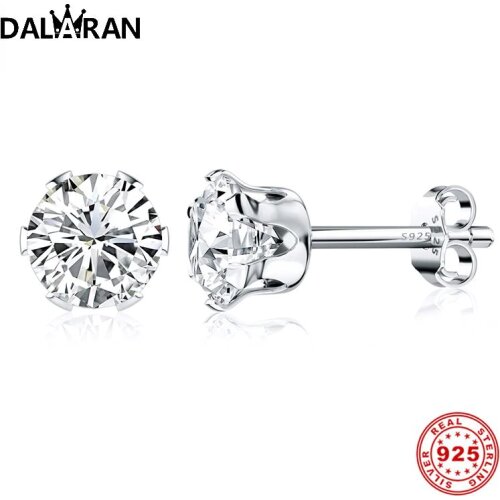 DALARAN Crystal 925 Sterling Silver Six-claw Zircon Stud Earrings For Women Girls Fashion Silver 925 Jewelry Bijoux Gift