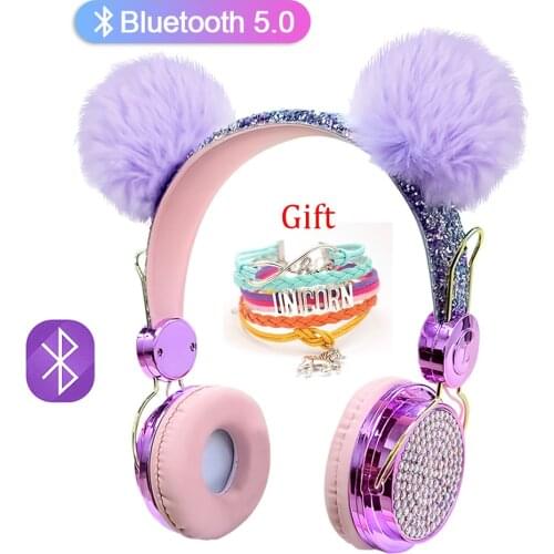 Bling Diamond Cute Wireless Headphone With Mic, Girl Kid Glitter Music Bluetooth 5.0 Helmet, Stereo sound Headset or bracelet
