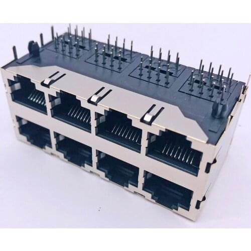Ticosan RJ45 2*4 Port With Latch Network Ethernet 8P8C Female Socket 8Pin DIP PCB Mount Connector