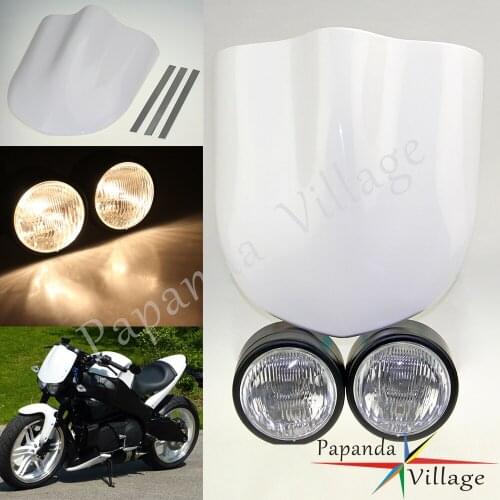 Universal Motorcycle Dirt Bike H4 Twin Headlight With Windshield Windscreen For Harley Yamaha Honda Suzuki Kawasaki Ducati DR RM