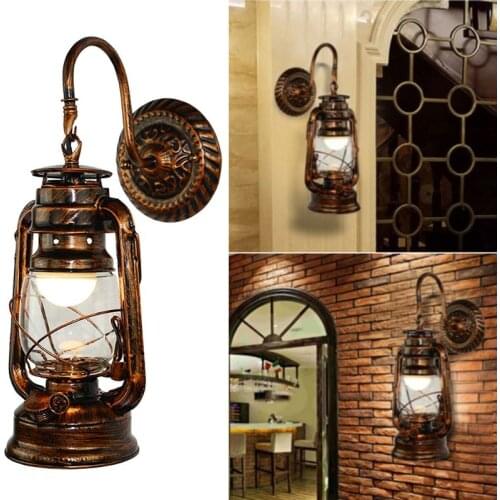 Vintage LED Wall Lamp Retro Kerosene Wall Light Barn Lantern European Rustic Antique Style for living room, restaurant, kitchen