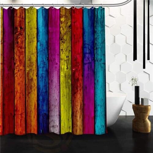 100% Polyester Waterproof Classic Retro Colorful Wood Stripes Shower Curtain 48"x72" 60"x72" Bathroom Decor