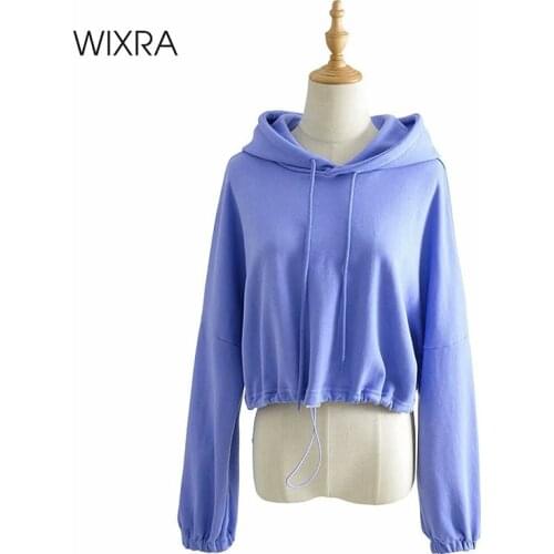 Wixra Womens Basic Sweatshirts 100%Cotton Solid Long Sleeve Autumn Spring Casual Pullovers Hooded Tops