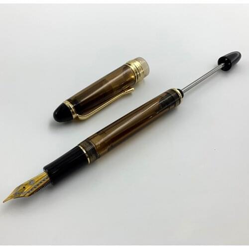 Wing Sung 699 Vacuum Filling Fountain Pen Wingsung Resin Transparent Brown EF/F/M/Bent Nib Ink Pen for Business Gift Office
