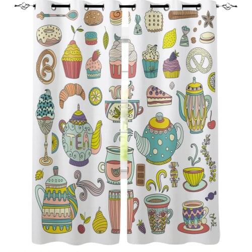 Teapot Pastry Fruit Teacup Flowers Curtains For Living Room Modern Window Curtains For Bedroom Curtains Drapes Blinds