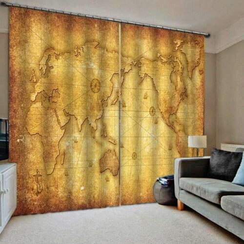 Retro yellow curtains map 3D Blackout Curtains For Living room Bedding room Drapes Cotinas blackout curtains