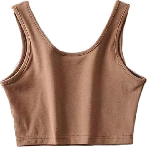 Women Sleeveless Tank Crop Top U-Neck Racerback Solid Color Camisole Underwear
