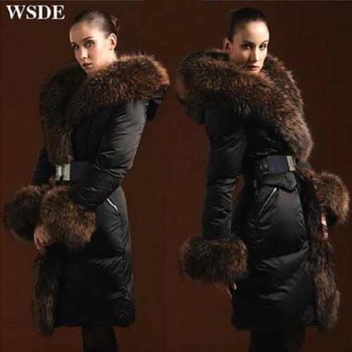 Plus size 5XL Goose Down coat 2019 Winter Jacket Women Down jackets luxury slim long thicken raccoon fur Hooded Outerwear