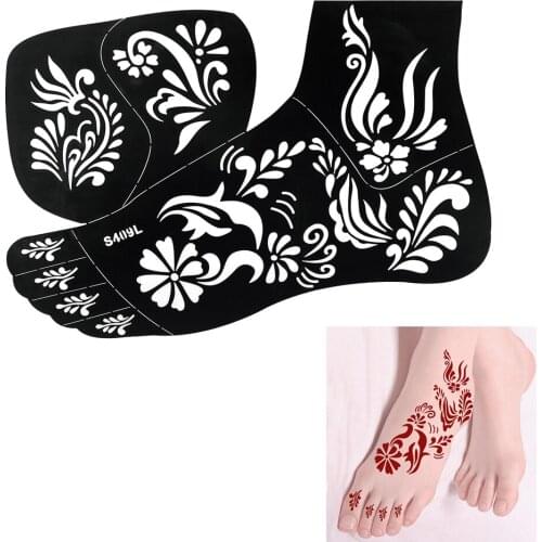 1 PC Henna Left Foot Stencil Waterproof Temporary Tattoo Sticker for Sexy Women Body Art Paiting Tool Tattoo Template Gift S409L