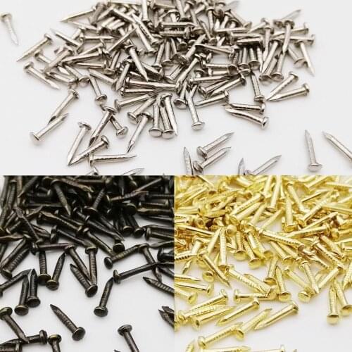 200pcs Golden Silver Antique Brass Bronze Dia=1.2/1.5mm L=6/8/10mm Iron Small Mini Round Head Nail Tack for Jewelry Box Hinge