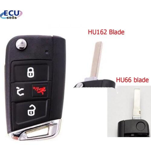 3+1 Button Smart Remote Key Shell For VW 2015-2020 Golf GTI ​with HU162/HU66 blade (Silver Tail)