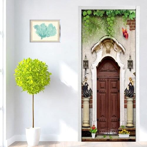 3D Retro Nostalgic Wood Door PVC Self-adhesive Detachable Door Stickers Wallpaper Decal Living Room Bedroom Door Decor Poster
