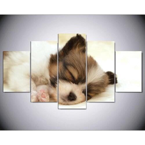 5 panel Modern cute puppy hd Art print canvas art wall framed paintings for living room wall picture kn-01