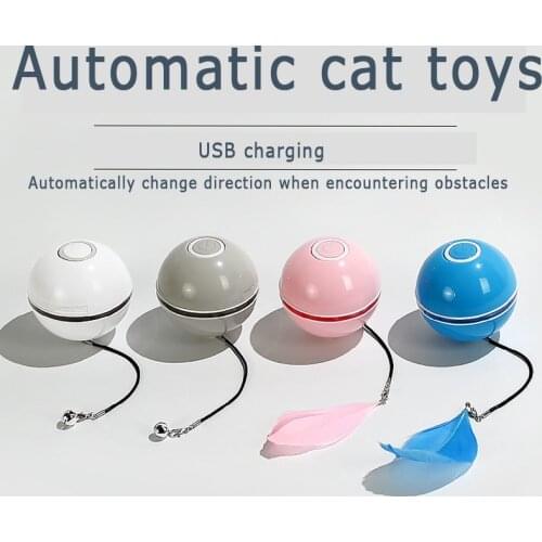 Automatic Interactive Cat Toy Colorful LED Self Rotating Ball With Catnip Bell and Feather Toys USB Rechargeable Cat Kitten Toy