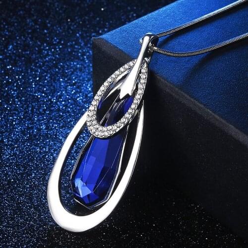 Women Korean High Quality Crystal Drop-shaped Long Paragraph Pendant Necklaces Versatile Clothing Fashion Sweater Chain
