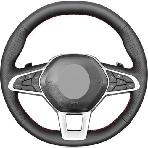 Non-Slip Black Genuine Leather Car Steering Wheel Cover For Renault Clio 5 (V) 2019-2020 Zoe 2019-2020 Captur 2019-2020