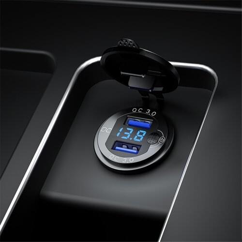Dual QC 3.0 USB Charger Socket Power Outlet Adapter LED Voltmeter Push Button Switch Waterproof For Car Motorcycle RVs Boat Bus