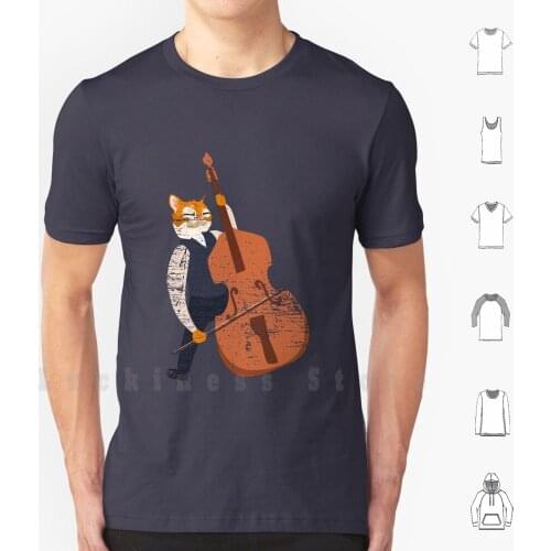 Double Bass Cat Gift T Shirt Big Size 100% Cotton Double Bass Bass Bassist Guitar Orchestra String Instrument Music Group