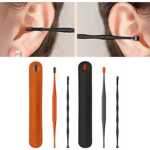 Ear Wax Removal Tool Ear Cleaning Sticks Earpick Remover Silicone Ear Pick Double Head Ear Cleaner 360° Swab Wholesale