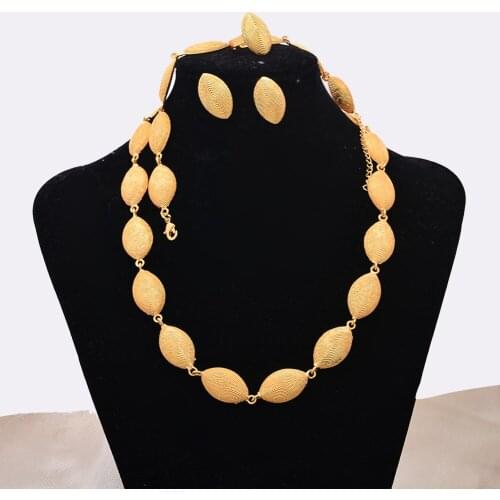 Gold Jewelry sets African Bridal Wedding jewlery set for Women Necklace Bracelet earrings Ring Set Fringed bride Jewellery