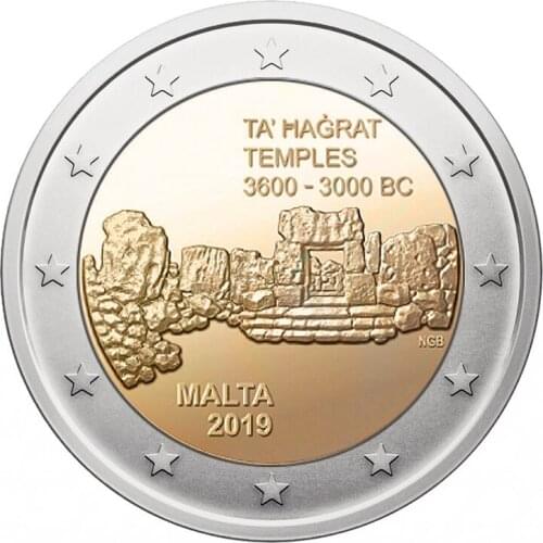 Malta 2019 Tahagrat Temple 2 Euro Real Original Coins True Euro Collection Commemorative Coin Unc