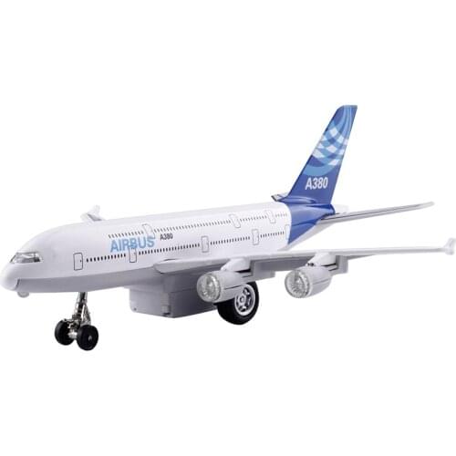 Simulation Alloy Aircraft A380 Passenger Aircraft Airbus Large Passenger Aircraft Sound and Light Pull Back Model Childrens Toy