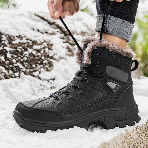 Genuine Leather Mens Boots Winter with Fur Warm Snow Boots Men Casual Shoes Outdoor Shoes High Quality Ankle Boots Big Size 48