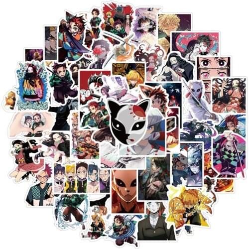50pcs Anime Demon Slayer Kimetsu No Yaiba Sticker Waterproof PVC Skateboard Luggage Motorcycle Guitar Kid Boy Vsco Sticker