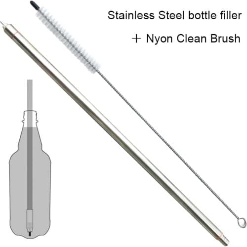 Home Brewing Stainless Steel Wine Beer Bottling 13.7" length Spring Loaded Beer Bottle Filler + 15.6" Nyon Brush