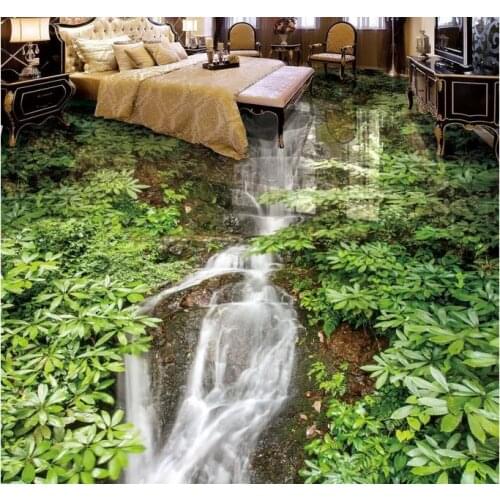 Customize Vynil flooring Waterfall green Self Adhesive 3D Wallpaper Bathroom Waterproof 3D flooring PVC Self Adhesive Wallpaper