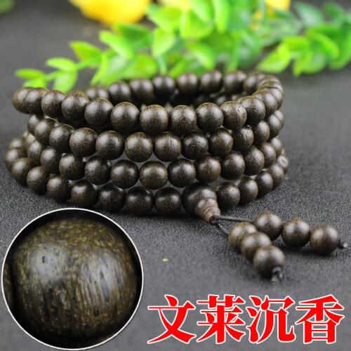 Natural Brunei 108 Old Material High Density Black Oil 8MM Wooden Prayer Beads Bracelet Rosary