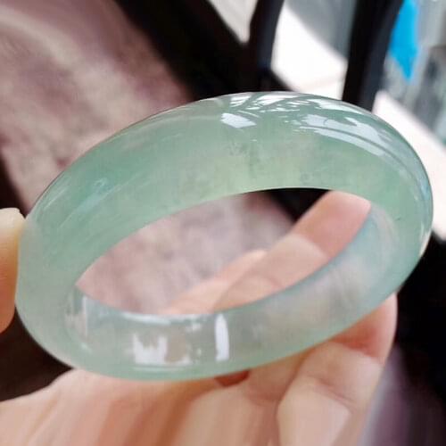Gift Certificate Natural Myanmar A Grade Emerald Bracelet Ice Bottom Light Green 56-62mm Jade Bracelet For Girlfriend To Mom