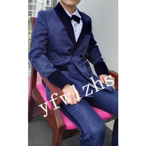 New Arrival Double-Breasted Groomsmen Embossing Groom Tuxedos Men Suits Wedding/Prom Best Man Blazer ( Jacket+Pants+Belt) B127