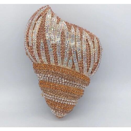 XIYUAN New Arrival Conch Shape White/Brown 5 Colors Crystal Clutches Women Wedding Bridal Chain Handbag Fashion Party Purses