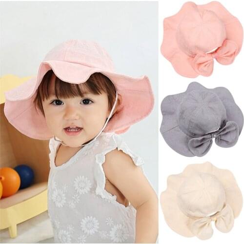 Baby Sun Hat 2-4Years Old Cute Bowknot Spring Summer Beach Girl Bucket Hats Childrens Bucket Hat Outdoor Baby Cap UV Protection