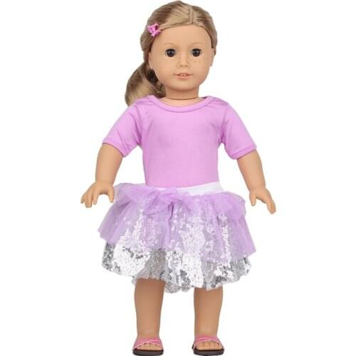 Gift For Girls Doll Accessories Doll Clothes Purple Sequined Dress For 18 Inch American Doll 43 Cm New Baby Born Dolls Toys