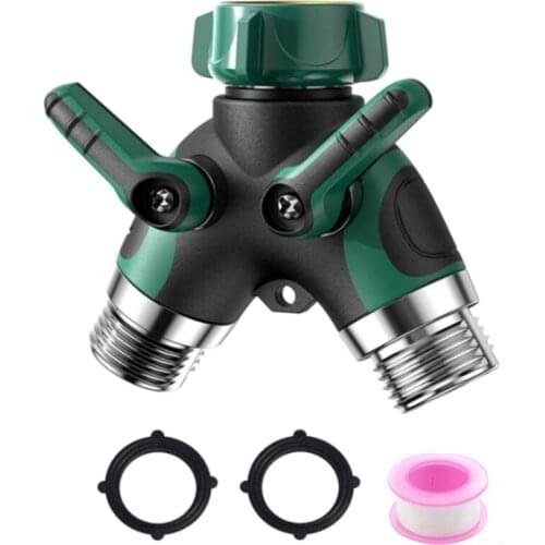 All Metal Garden Hose Splitter 2 Way Heavy Duty, 3/4 Inch Y Hose Splitter with Shut Off Valves, Water Faucet Splitter