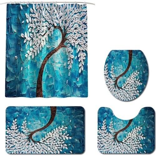 Drop Shipping New Non Slip Toilet Polyester Cover Mat Set Shower Curtain Pedestal Toilet Seat Mat Lid Bath Mat Cover Carpet