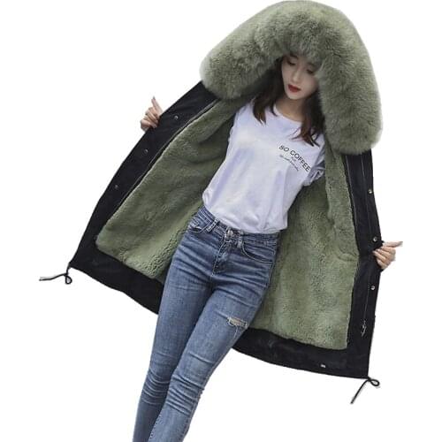 Luxury Winter Coat Parkas Real Fox Fur Hoody and Rex Rabbit Fur Lining Women Warm Outerwear Coats LF9105