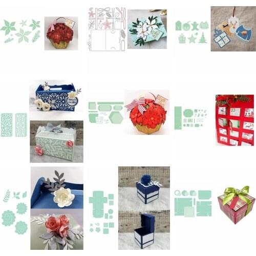 Christmas Theme Gift Box Cutting Dies House Candy Shaped Bag Floral Panel For Scrapbooking Embossing DIY Card Making New