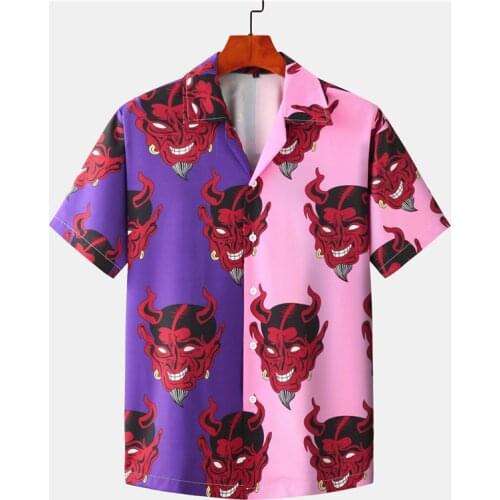The most fashionable Hawaiian Shirt summer mens short sleeve devil mosaic print all street hip hop Harajuku flower shirt
