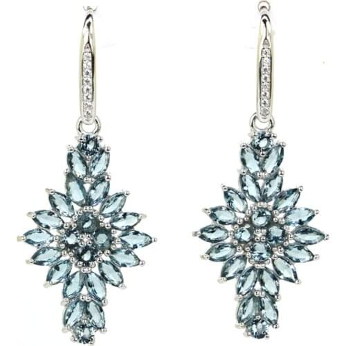 47x20mm Jazaz 6.8g Real 925 Solid Sterling Silver Earrings For Created London Blue Topaz Pink kunzit bride wedding fine jewelrye