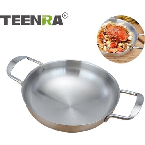 TEENRA Stainless Steel Paella Pan Spanish Seafood Stock Pot Non-stick Frying Pan Crayfish Seafood Cooking Pan Kitchen Tools
