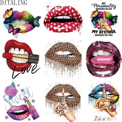 Leopard Print Lips Patches For Clothes Heat Transfer Thermal Stickers DIY Washable T-Shirts Iron On Transfer Girls Lips Patches