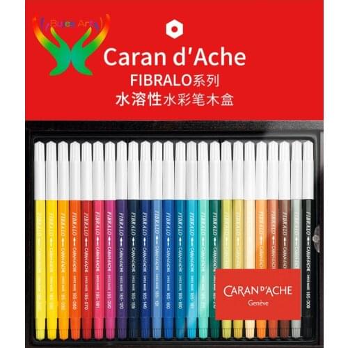 Caran d'Ache 24 color Fibralo series water soluble watercolor pen wooden box color brush gift gift art supplies