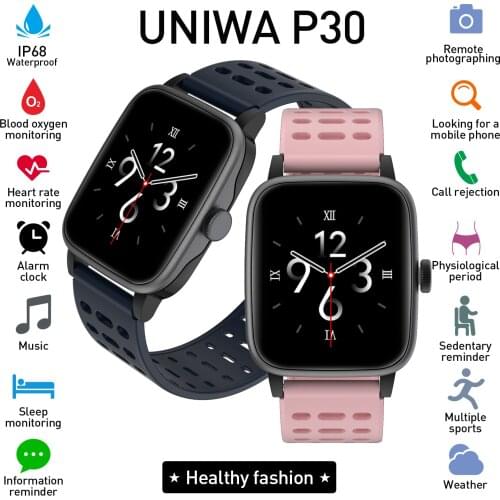 UNIWA P30 Smart Watch Men Women Waterproof Heart Rate Monitor 1.3 Inch Fitness Tracker Full Touch Screen for iOS Android