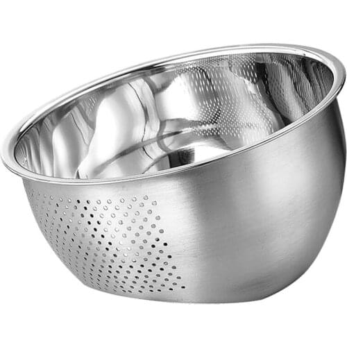 Thickened Stainless Steel Sloping Bottom Drain Basin for Washing Rice and Draining Basket Kitchen