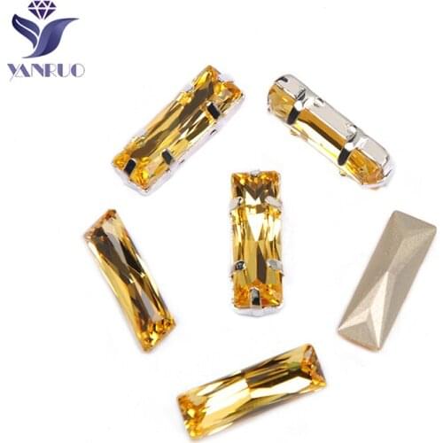 YANRUO 4547 Princess Baguette Light Topaz Sewn Crystals Pointback Stones DIY Gems Sew On Stones For Needlework Crystals Clothing